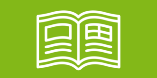 Grüner Hintergrund, weißes Symbol: Aufgeschlagenes Buch