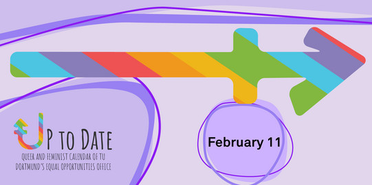 Illustration of a timeline in rainbow colours, „Up to date“ lettering and the date "February 11"