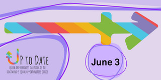 Illustration of a timeline in rainbow colours, „Up to date“ lettering and the date "June 3"