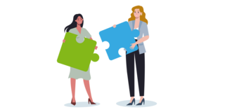 Graphic: Two women holding large puzzle pieces that fit into each other