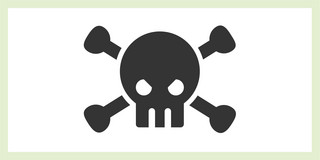 Symbol eines schwarzen Totenkops auf weißem Hintergrund.