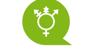 All genders symbol on green speech bubble