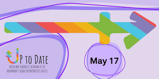 Illustration of a timeline in rainbow colours, „Up to date“ lettering and the date "May 17"