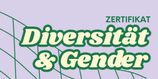 German Text on purple background: ‘Certificate Diversity & Gender’.