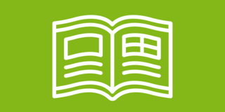Green background, white symbol: Open book