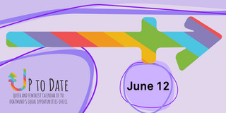 Illustration of a timeline in rainbow colours, „Up to date“ lettering and the date "June 12"
