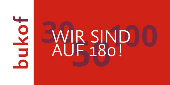 A bukof logo with the words ‘Wir sind auf 180’