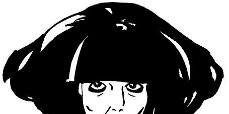 You see Gisela Elsner drawn in black and white