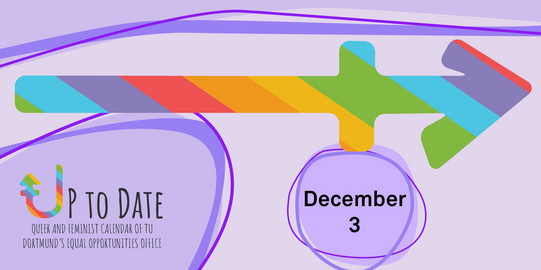Illustration of a timeline in rainbow colours, „Up to date“ lettering and the date "December 3"