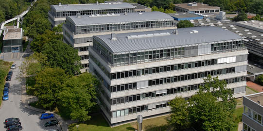 Aerial view of the multi-storey buildings on the South Campus