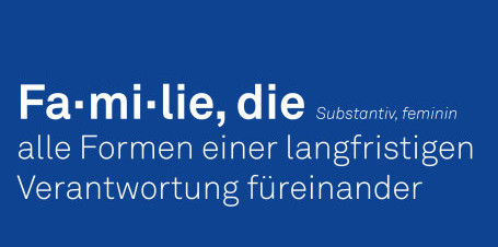 Blue background with white lettering giving the definition of family. 