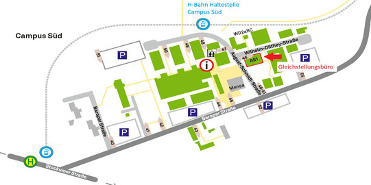 The Equal Opportunities Office is located on the North Campus in building G1 (Emil-Figge-Straße 66)