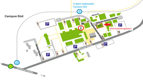 The Equal Opportunities Office is located on the North Campus in building G1 (Emil-Figge-Straße 66)