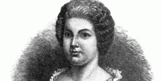 Drawn black and white portrait of a white woman from 1898.