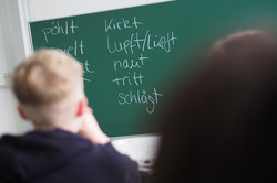 An der Tafel stehen Begriffe, die man aus dem Fußball kennt