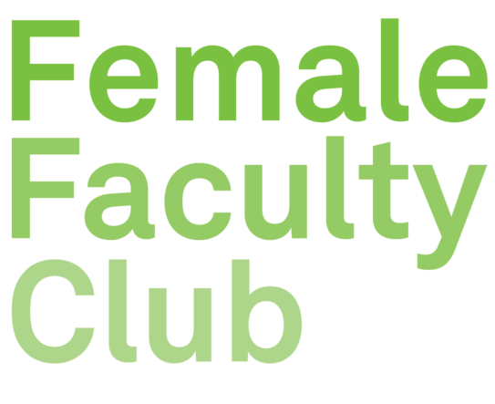 Grüne serifenlose Schrift mit den Worten 'Female Faculty Club' auf transparentem Hintergrund.
